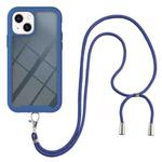 Starry Sky Solid Color Series Shockproof PC + TPU Phone Case with Neck Strap For iPhone 14 Max(Blue)