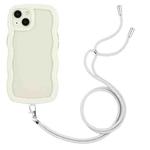 For iPhone 13 Lanyard Candy Color Wave TPU Clear PC Phone Case(White)