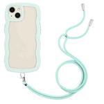 For iPhone 13 Lanyard Candy Color Wave TPU Clear PC Phone Case(Green)