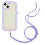 For iPhone 13 Lanyard Candy Color Wave TPU Clear PC Phone Case(Purple)