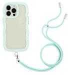 For iPhone 13 Pro Max Lanyard Candy Color Wave TPU Clear PC Phone Case (Green)