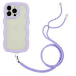 For iPhone 13 Pro Max Lanyard Candy Color Wave TPU Clear PC Phone Case (Purple)