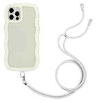 For iPhone 12 / 12 Pro Lanyard Candy Color Wave TPU Clear PC Phone Case(White)