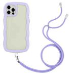 For iPhone 12 / 12 Pro Lanyard Candy Color Wave TPU Clear PC Phone Case(Purple)