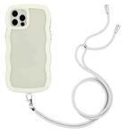 For iPhone 12 Pro Max Lanyard Candy Color Wave TPU Clear PC Phone Case(White)