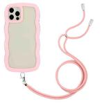 For iPhone 12 Pro Max Lanyard Candy Color Wave TPU Clear PC Phone Case(Pink)