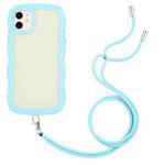 For iPhone 11 Lanyard Candy Color Wave TPU Clear PC Phone Case (Blue)