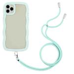 For iPhone 11 Pro Max Lanyard Candy Color Wave TPU Clear PC Phone Case (Green)