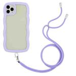 For iPhone 11 Pro Max Lanyard Candy Color Wave TPU Clear PC Phone Case (Purple)