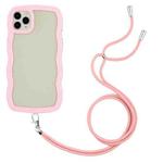 For iPhone 11 Pro Max Lanyard Candy Color Wave TPU Clear PC Phone Case (Pink)