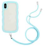 For iPhone X / XS Lanyard Candy Color Wave TPU Clear PC Phone Case(Blue)
