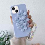 For iPhone 14 Four Flowers Hand Strap Phone Case (Light Purple)