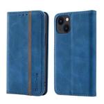 For iPhone 14 Plus Splicing Skin Feel Magnetic Leather Phone Case (Blue)