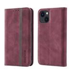 For iPhone 14 Plus Splicing Skin Feel Magnetic Leather Phone Case (Wine Red)