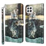 For Samsung Galaxy A22 4G / M32 4G India & Global 3D Painting Pattern Flip Leather Phone Case(Cat Tiger)