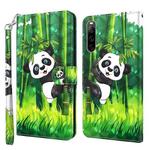 For Sony Xperia 10 IV 3D Painting Pattern Flip Leather Phone Case(Panda Climbing Bamboo)