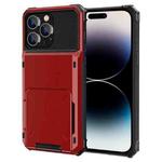 For iPhone 14 Pro Max Scratch-Resistant Shockproof Heavy Duty Rugged Armor Protective Case with Card Slot (Red)