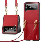 For Samsung Galaxy Z Flip3 5G SULADA Litchi Texture Leather + TPU Phone Case with Strap(Red)
