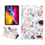 For iPad Pro 11 inch 2020 / 2021 PC + Left And Right Flowering Cloth Holster Wallet Card Holder With Dormancy(White Flower)