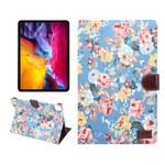 For iPad Pro 11 inch 2020 / 2021 PC + Left And Right Flowering Cloth Holster Wallet Card Holder With Dormancy(Blue Flower)