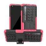 For Xiaomi Mi 10 Tire Texture Shockproof TPU+PC Protective Case with Holder(Rose Red)