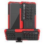 For Xiaomi Mi 10 Pro Tire Texture Shockproof TPU+PC Protective Case with Holder(Red)