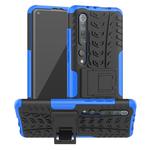 For Xiaomi Mi 10 Pro Tire Texture Shockproof TPU+PC Protective Case with Holder(Blue)