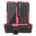 For Xiaomi Mi 10 Pro Tire Texture Shockproof TPU+PC Protective Case with Holder(Rose Red)