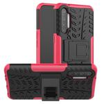 For OPPO Realme XT Tire Texture Shockproof TPU+PC Protective Case with Holder(Rose Red)