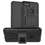 For Motorola E6 Play Tire Texture Shockproof TPU+PC Protective Case with Holder(Black)