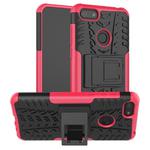 For Motorola E6 Play Tire Texture Shockproof TPU+PC Protective Case with Holder(Rose Red)
