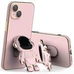 For iPhone 13 Pro Max Plating Astronaut Holder Phone Case with Lens Film (Pink)