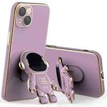 For iPhone 13 Pro Plating Astronaut Holder Phone Case with Lens Film (Purple)