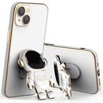 For iPhone 12 Plating Astronaut Holder Phone Case with Lens Film(White)