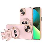 For iPhone 13 Pro Max Emoji Astronaut Holder Phone Case with Lens Film (Pink)
