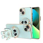 For iPhone 13 mini Emoji Astronaut Holder Phone Case with Lens Film (Light Cyan)