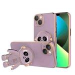 For iPhone 11 Pro Max Emoji Astronaut Holder Phone Case with Lens Film (Purple)