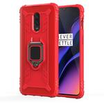 For OnePlus 7 / 6T Carbon Fiber Protective Case with 360 Degree Rotating Ring Holder(Red)