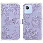 For OPPO Realme C30 HT03 Skin Feel Butterfly Embossed Flip Leather Phone Case(Purple)