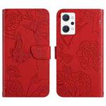 For OPPO Reno7 A HT03 Skin Feel Butterfly Embossed Flip Leather Phone Case(Red)