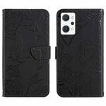 For OPPO Reno7 A HT03 Skin Feel Butterfly Embossed Flip Leather Phone Case(Black)