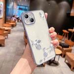 For iPhone 14 Rose Pattern Electroplating Silicone Phone Case (Sierra Blue)