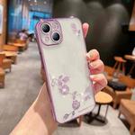 For iPhone 13 Rose Pattern Electroplating Silicone Phone Case(Purple)