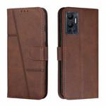 For Infinix Hot 12 Stitching Calf Texture Buckle Leather Phone Case(Brown)
