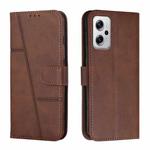 For Xiaomi Redmi Note 11T Pro / Pro+ 5G Stitching Calf Texture Buckle Leather Phone Case(Brown)