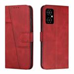 For Xiaomi Poco M4 5G Stitching Calf Texture Buckle Leather Phone Case(Red)