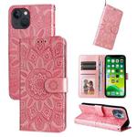 For iPhone 13 mini Embossed Sunflower Leather Phone Case (Pink)