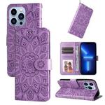 For iPhone 13 Pro Embossed Sunflower Leather Phone Case (Purple)