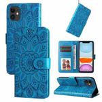 For iPhone 12 mini Embossed Sunflower Leather Phone Case (Blue)