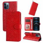 For iPhone 12 / 12 Pro Embossed Sunflower Leather Phone Case(Red)